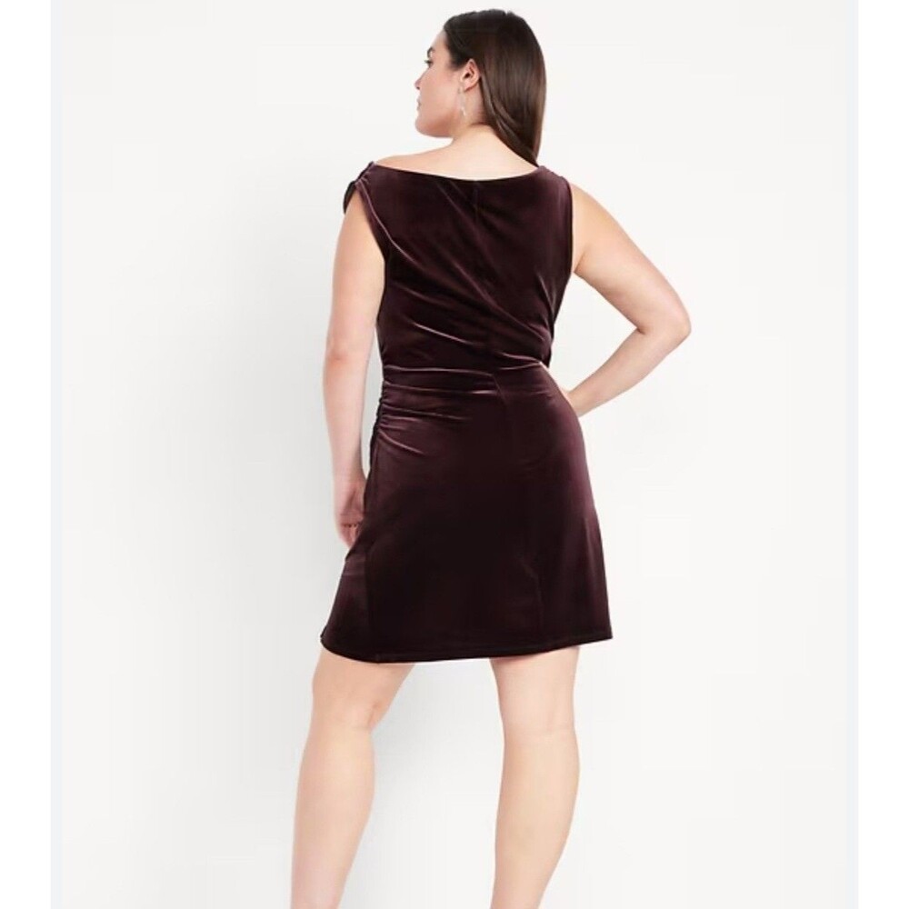 Old Navy Large Off The Shoulder Cowl Neck Mini Dress Velvet Ruched Sleeveless - Picture 3 of 13